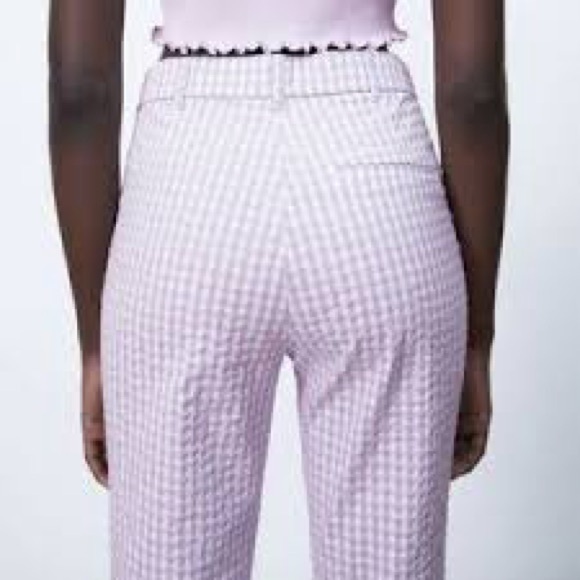 ZARA LILAC GINGHAM TROUSERS - Picture 2 of 11